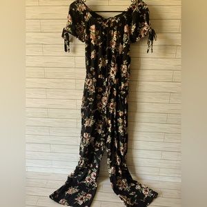 Xhilaration off the shoulder jump suit, black with floral pattern